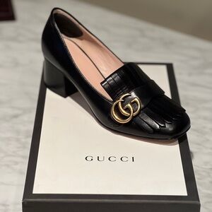 Gucci Black and Gold Heels with Iconic Design
